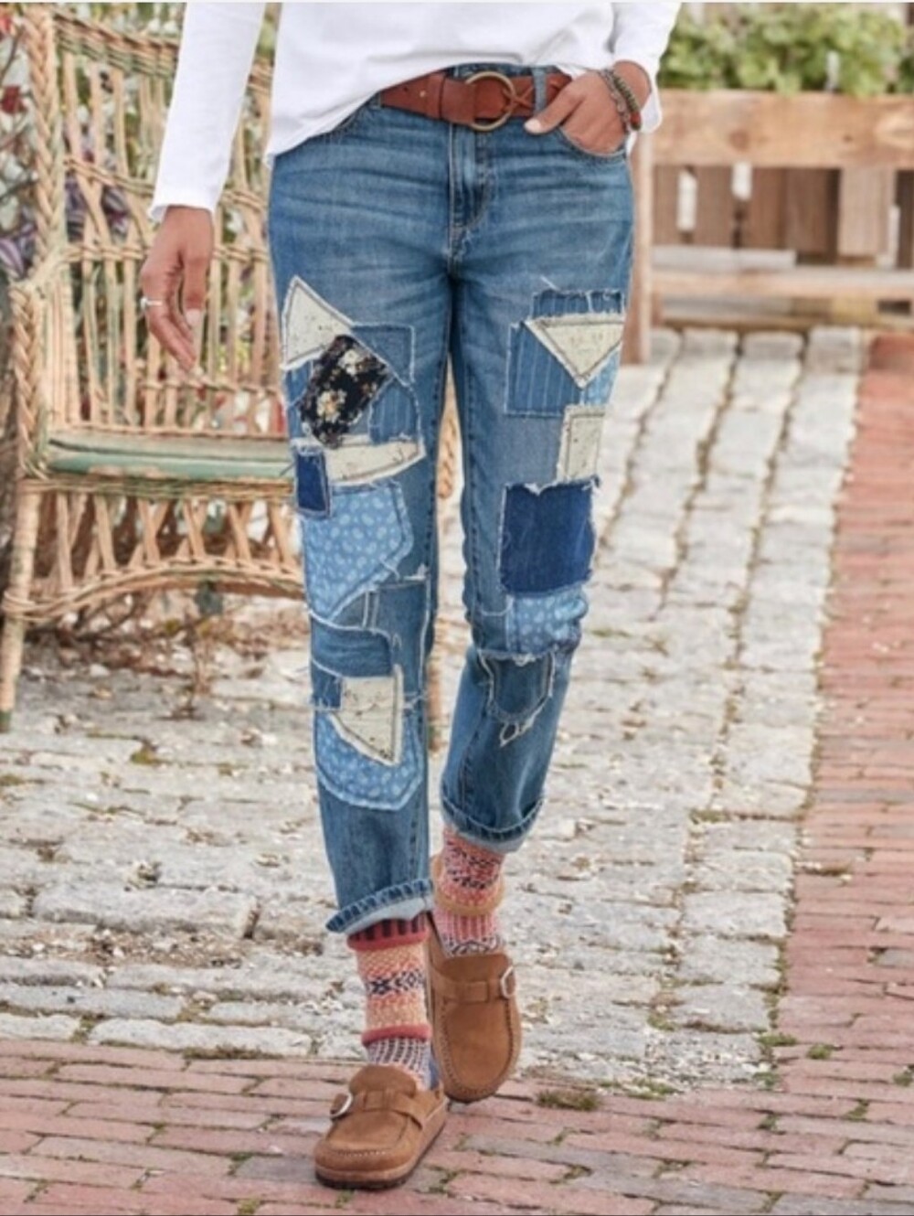 Driftwood Abbey Patchwork Straight Leg Jeans Size-26